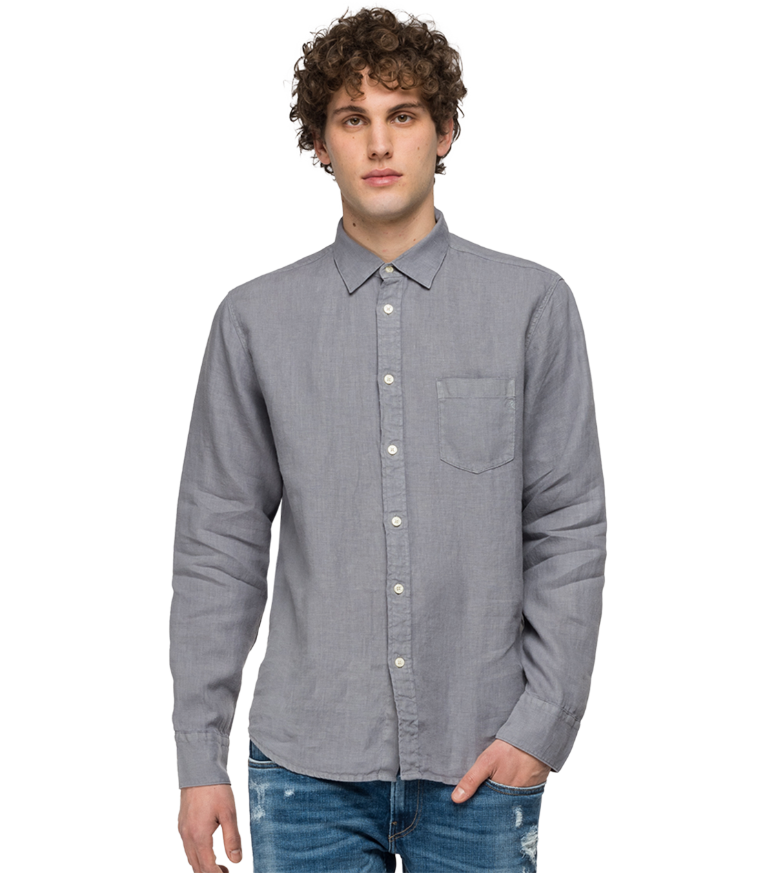 Linen-Shirt-With-Pocket-Greyazure-M4053-.000.81388N-079 – Replay Jeans UAE