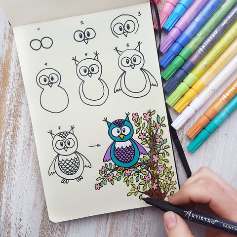 drawings step by step easy-easy pen arts-easypaintings-simple easy drawings  owl