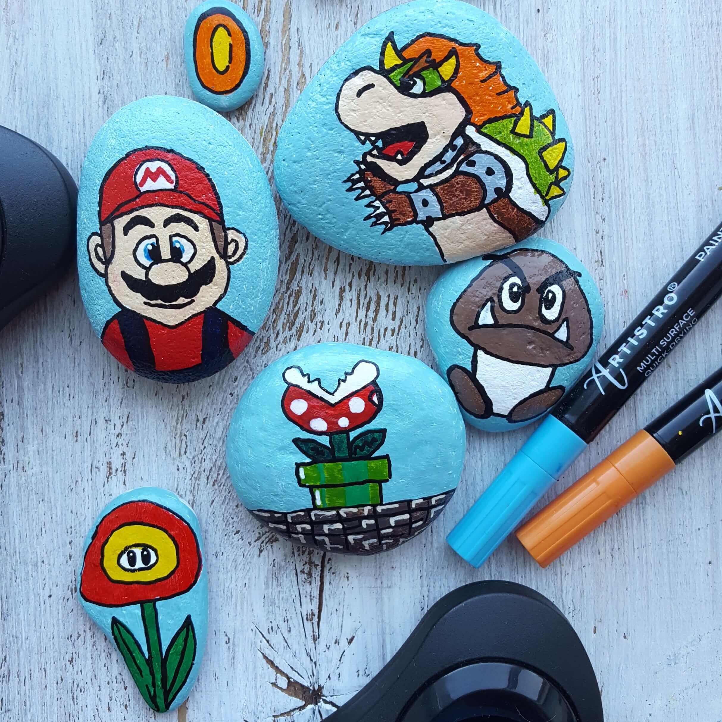 Super Rock Super Mario game -rock painting ideas-simple cute stone painting-rock art ideas-rock painting ideas disney