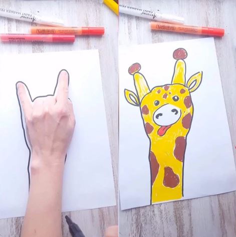 Giraffe hand tracing art- things to draw on your hands-thing to draw on your hand