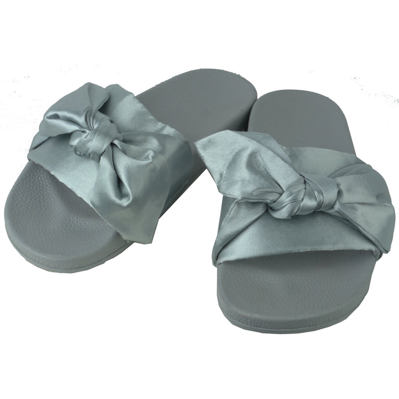 Womens Ladies Satin Bow Sliders Sandals 