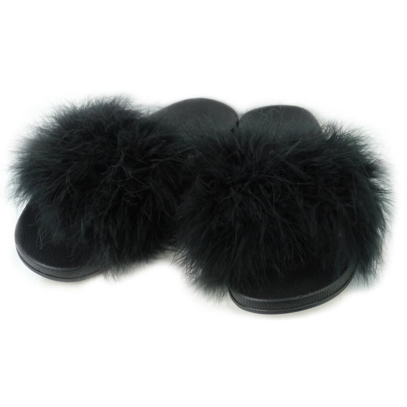 womens faux fur sliders