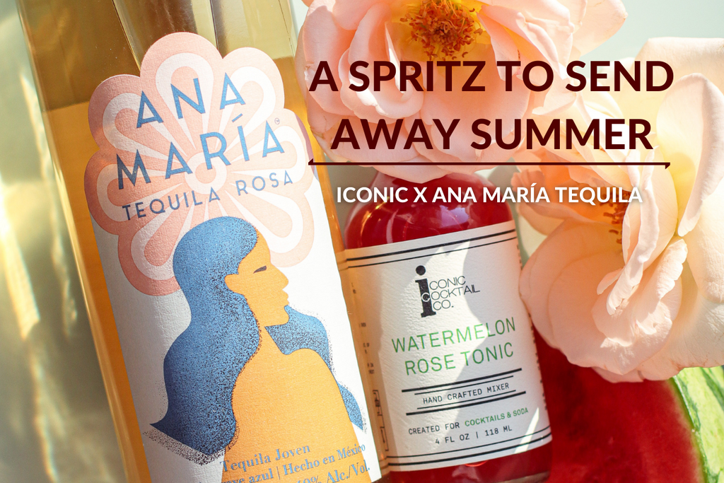 A summer spritz to send away summer made with Ana Maria Tequila and Iconic Watermelon Rose Tonic