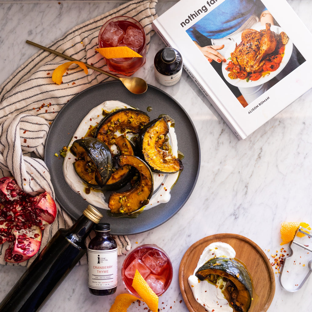 A Reverse Balsamic Negroni with Alison Roman’s Roasted Squash with Yogurt and Spiced, Butter Pistachios  