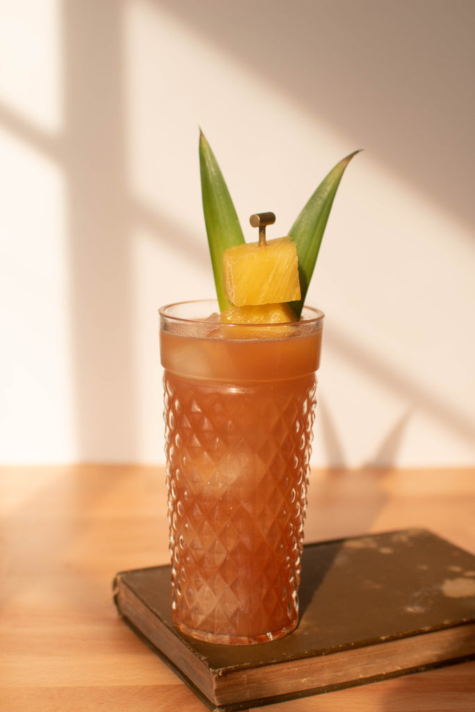 Tiki-like cocktail made with Iconic Mesquite Date and Silver Rum