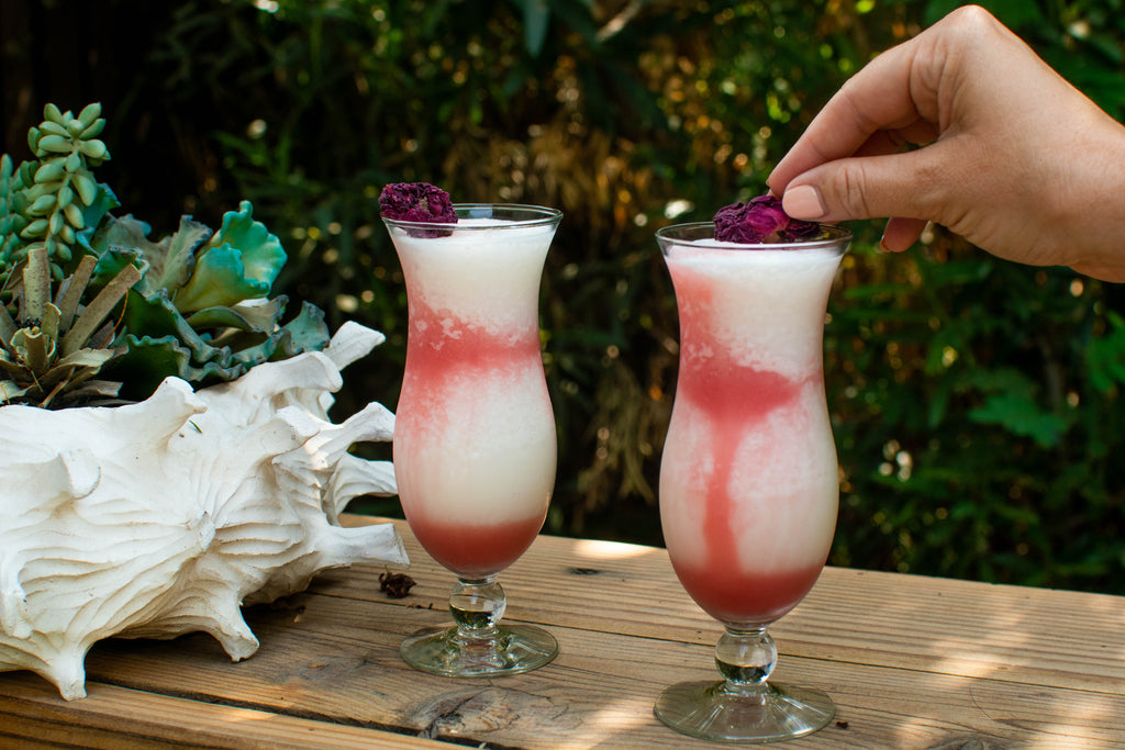 A summer twist on the Piña Colada made with Iconic Watermelon Rose Tonic. Perfect for summer cocktails or celebrating National Watermelon Month!