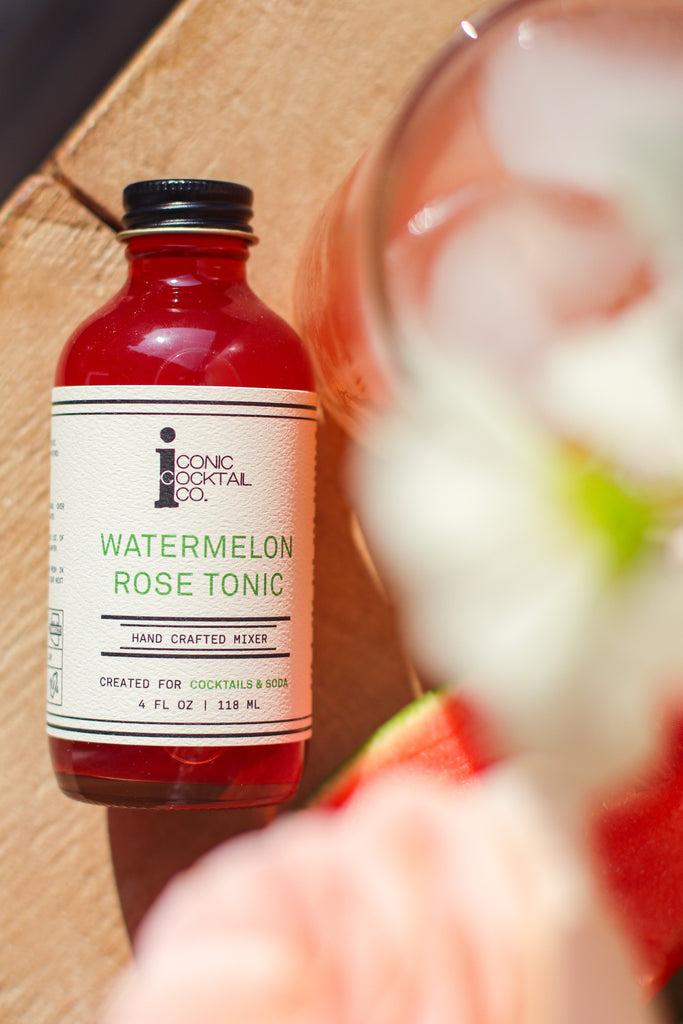 Iconic Watermelon Rose Tonic, a seasonal mixer made to highlight everything we love about summer. Use this flavor to make refreshing margaritas, gin and tonics, frozen daiquiris, or watermelon lemonades