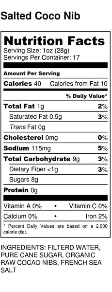 Salted Cocoa Nib Nutrition Label