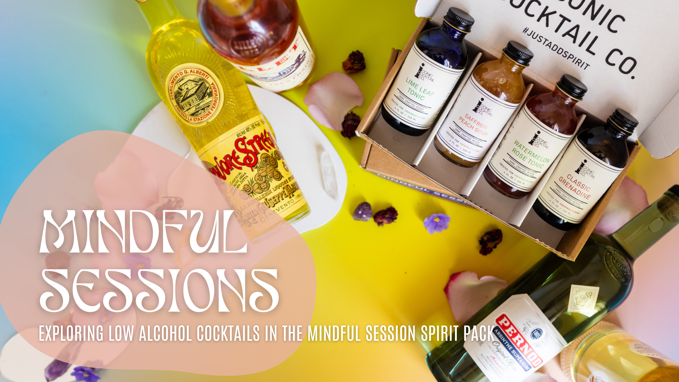 Lean in to low ABV cocktails with the Mindful Sessions Spirit Pack. Made to explore different types of liqueurs like Pernod, Strega, Lillet, and Cocchi Americano, these session cocktails are made without any of the typical hard spirits you’d see in your home bar (the trip to the liquor store will be worth it, we promise.) Use this variety mixer pack and the included recipes to discover new ingredients while mindfully enjoying a low-alcohol cocktail. 