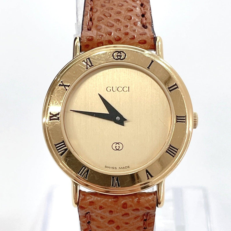 GUCCI Watches 3000L quartz vintage Stainless Steel/leather gold Brown Women  Used