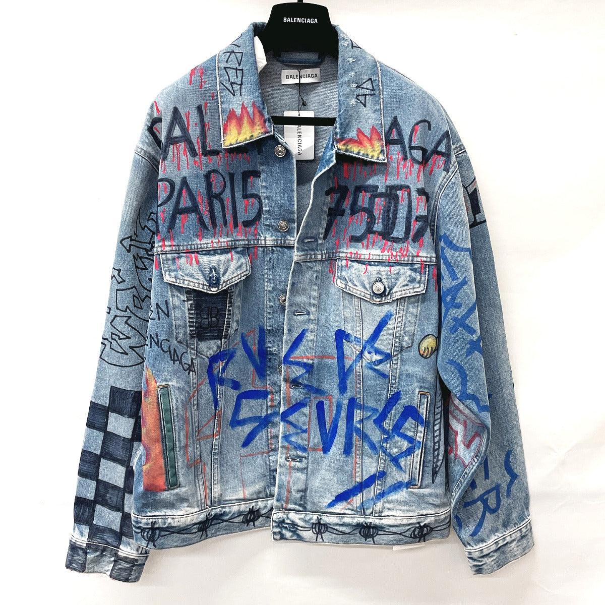 BALENCIAGA Denim Jacket Paint jacket Graffiti denim denim blue mens Us ...