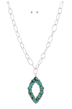 SILVER WITH TURQUOISE MOROCCAN  PENDANT NECKLACE
