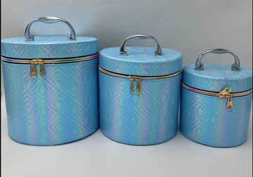 BLUE  IRIDESCENT CYLINDER HARD COSMETIC CASE