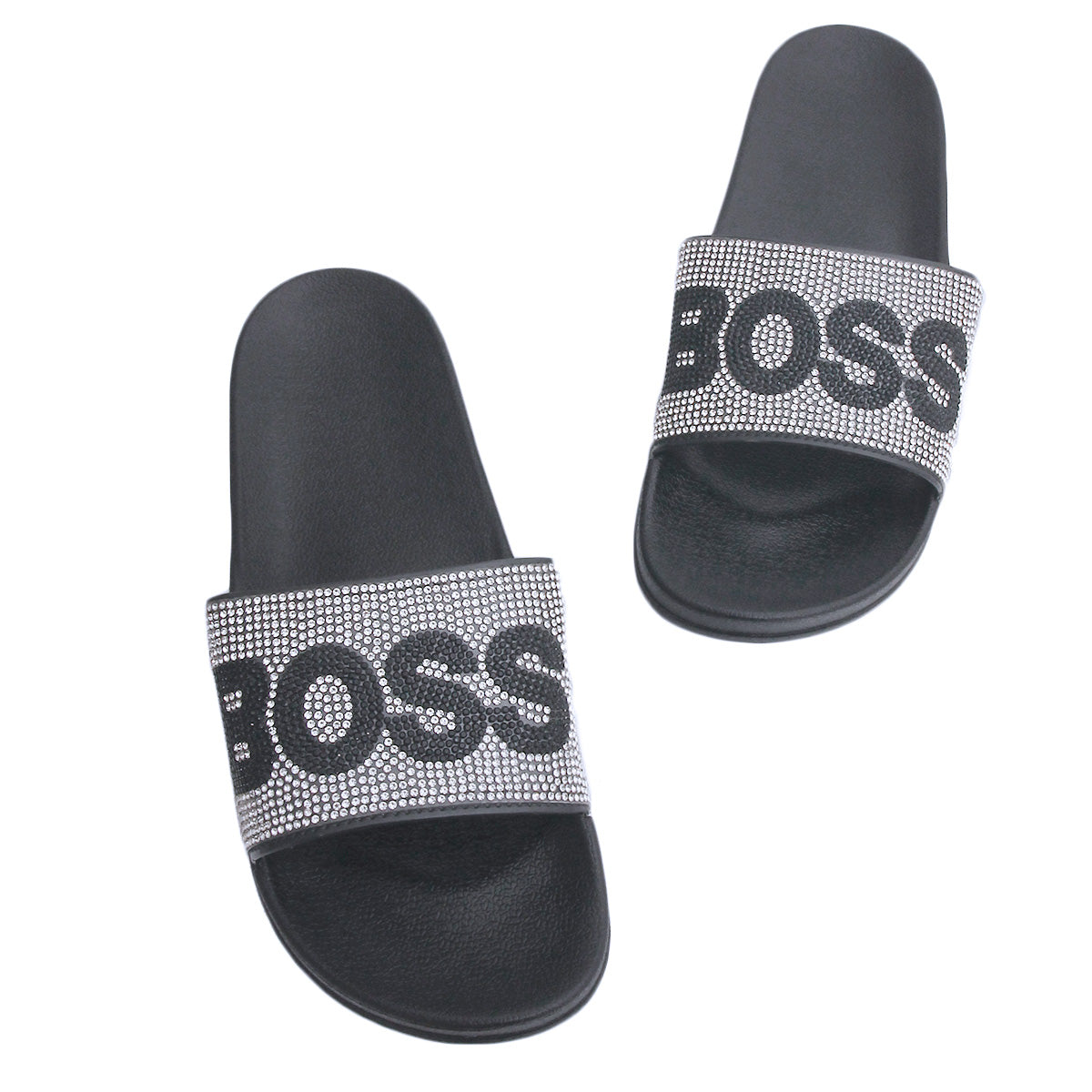 Size 10 Silver BOSS Black Slides