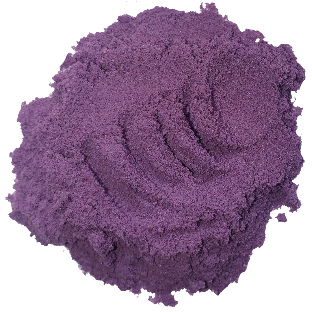 Spoon of vibrant purple, black goji berry powder from Smoov Blends