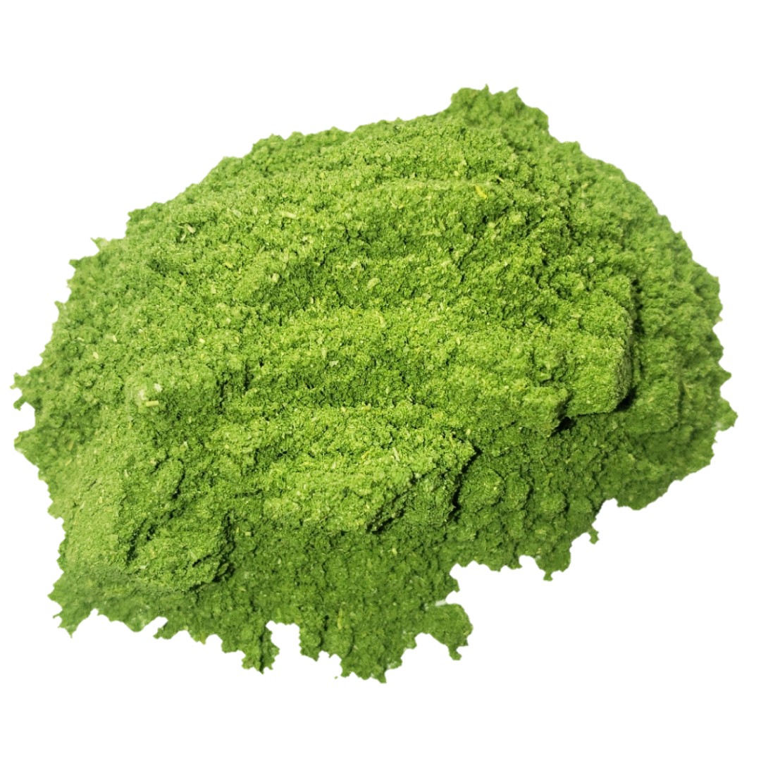 Our kale is certified organic and is an absolute powerhouse of Vitamins A, C and K among many other micronutrients. Freeze-dried to keep it's cell structure intact and preserve as many nutrients as possible- evident by it's vibrant bright green colour.