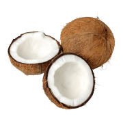 Brown coconuts showing white meat on the inside. It is one of the ingredients used in the wave blend by Smoov.