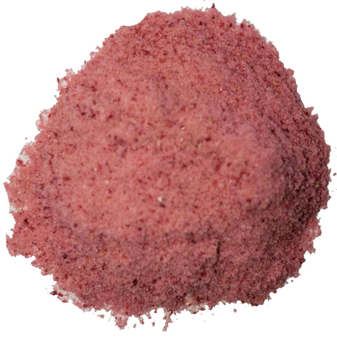 A circle of rich cranberry powder from Smoov Blends.