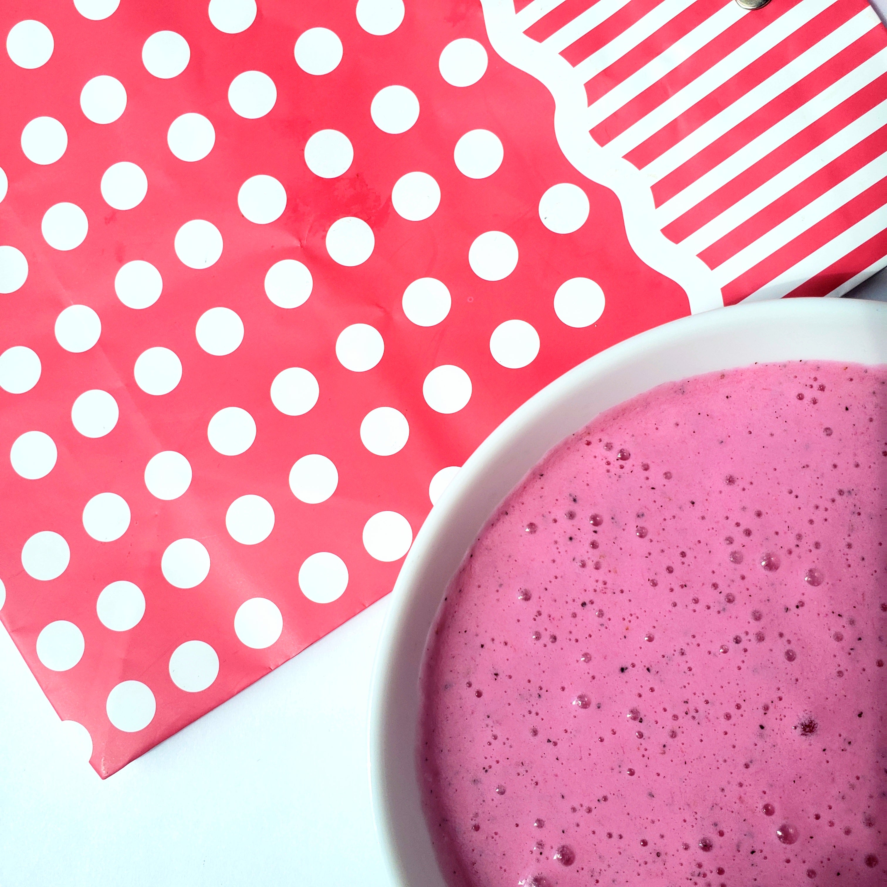 Serve up Smoov's pink beauty smoothie- 1 banana, 1 cup frozen strawberries, 1-2 tsp blush blend and 1 cup milk.