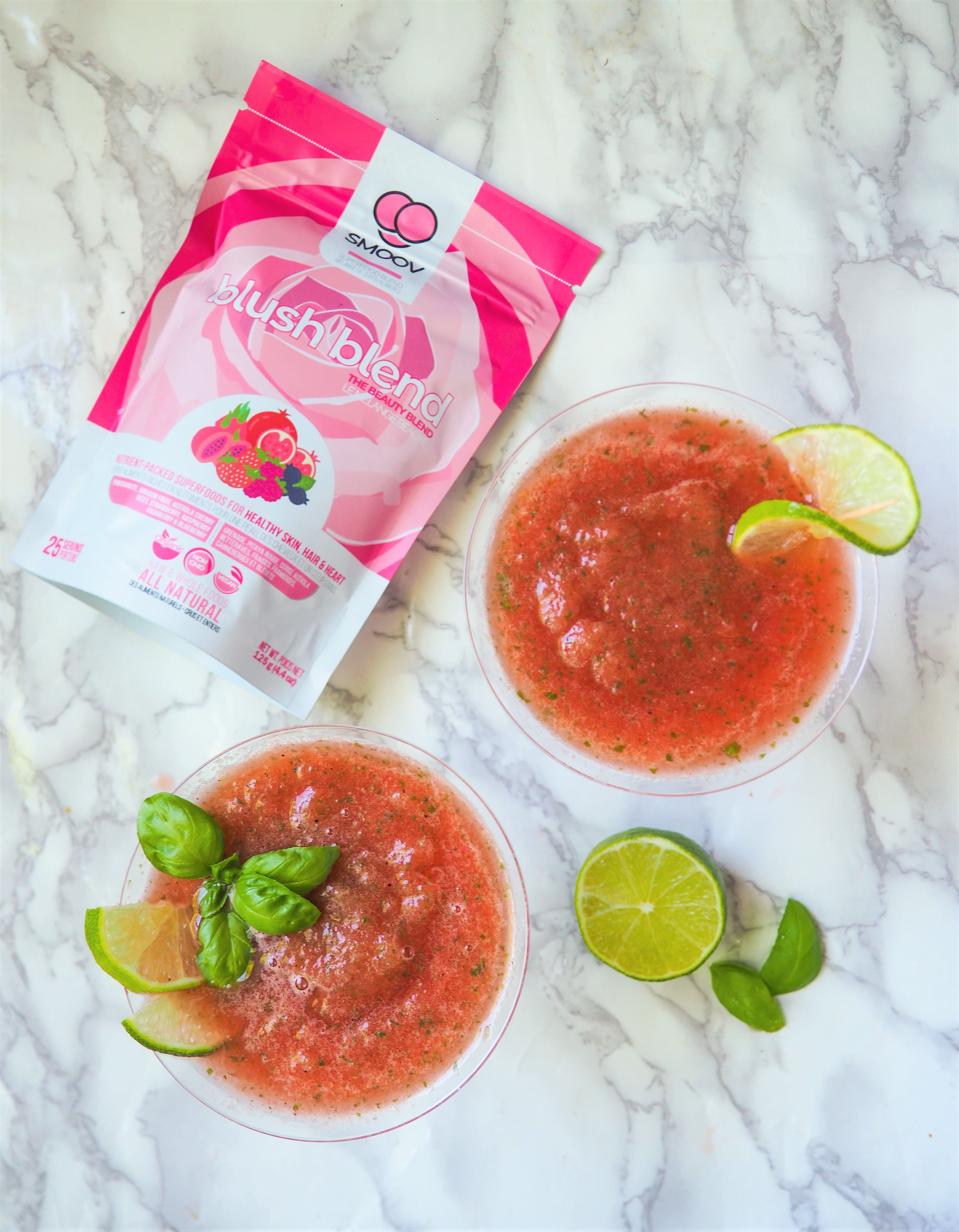 SMOOV blush blend contains 8 skin loving superfoods. Packed with antioxidants like vitamins C & E to help with hair growth, skin repair and immune support. Also a rich source of fiber to help satisfy hunger, cravings and improve digestion, making it the perfect addition to a weight loss diet.