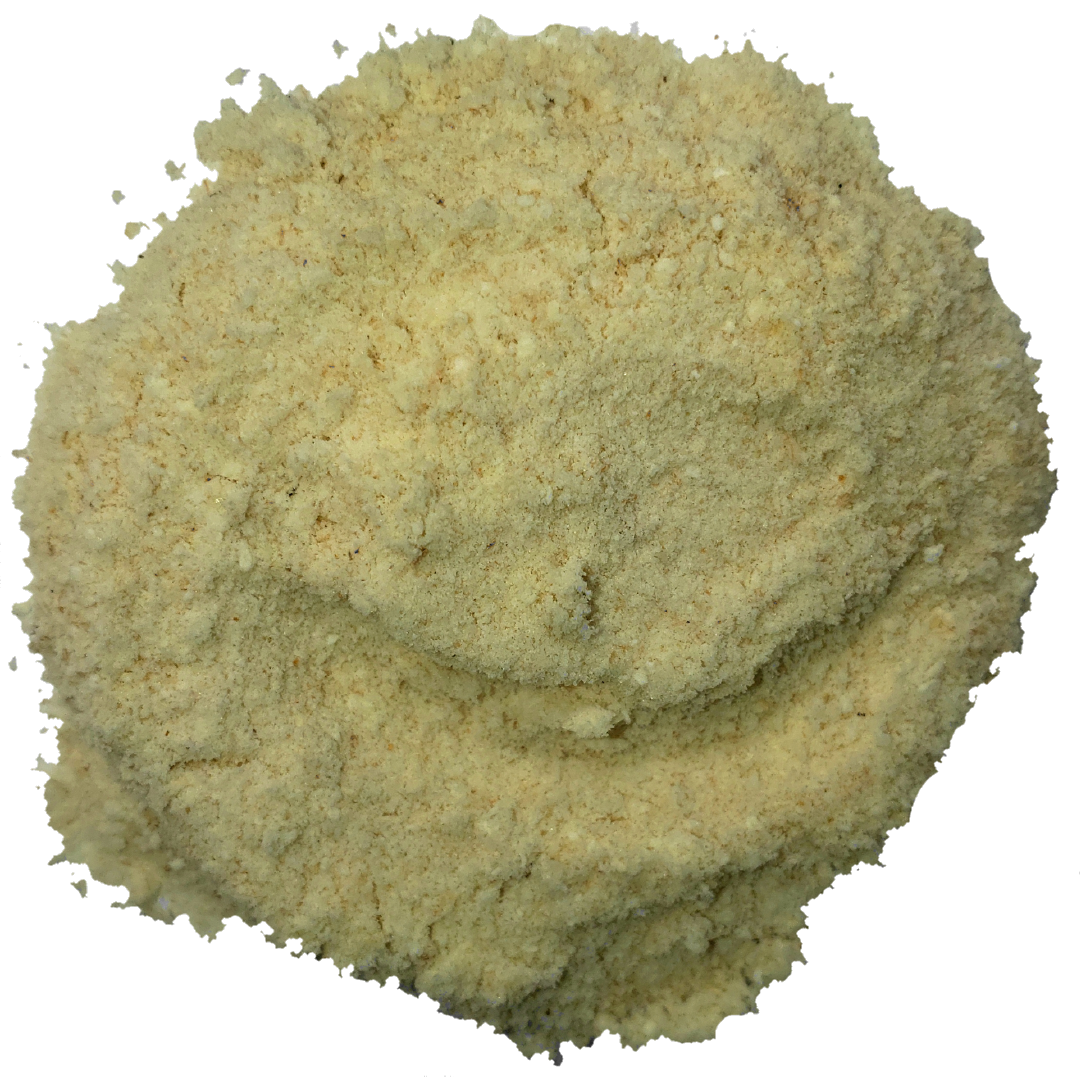 A circle of fresh banana powder from Smoov Blends.