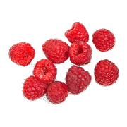 A group of fresh bright red raspberries. One of the ingredients used in Smoovs blush blend.
