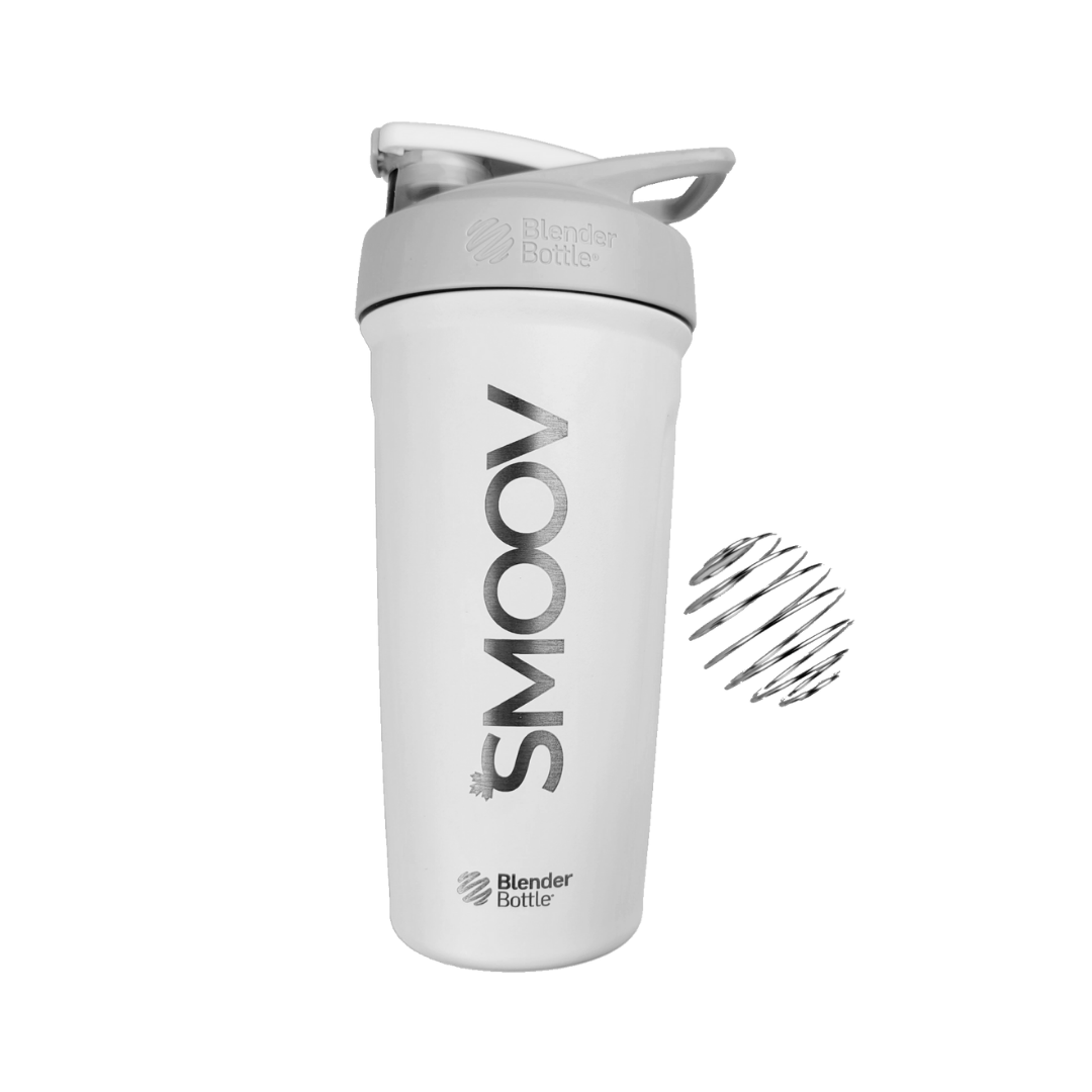 This custom made Stainless Steel push-button insulated protein shaker provides sleek style and ultimate ease. The bottle’s spill-proof locking lid opens and closes with the touch of a button. A flexible, ergonomic carry loop provides a comfortable hold. Double-wall insulated stainless steel keeps drinks cold for up to 24 hours.