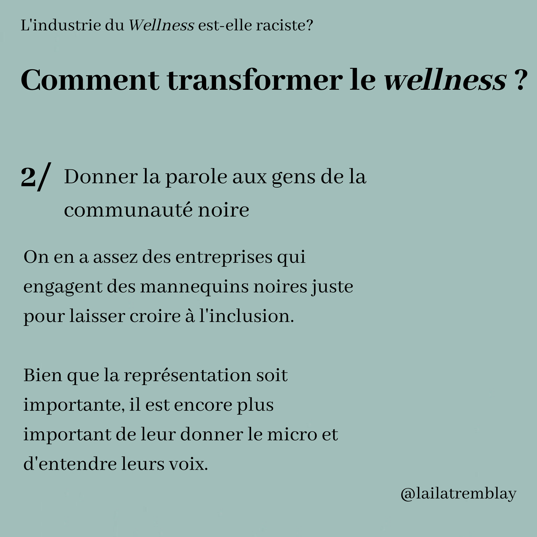 racisme bien-être commentaire femmes noires blanches inégalité fitness santé blanc woman white self care bien-être privilège laila tremblay Rachel Elizabeth Cargle Ibram X. Kendi Tiffany Ima Lalah Delia Maryam Ajayi