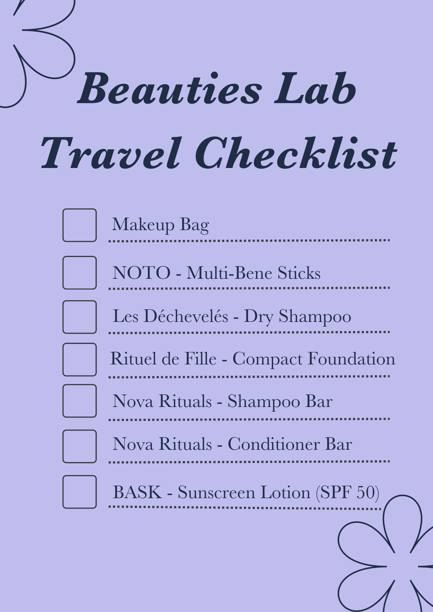 Beauties Lab Travel Checklist