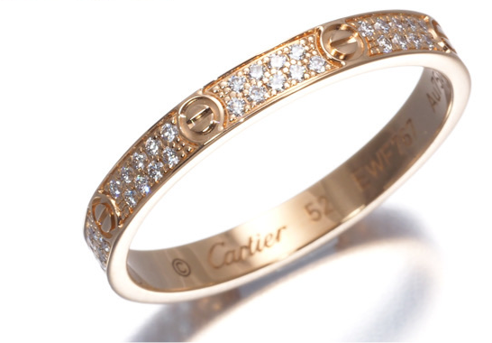 Cartier Small Paved 18KT Rose Gold Love Ring #52/ US 6