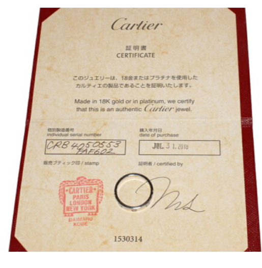 cartier love ring certificate