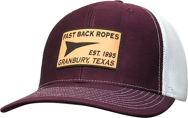 Cap #03RDG - Heather Navy / White / Round Leather Patch - Fast Back Ropes