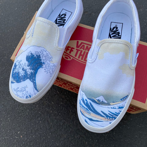 Custom Printed Great Wave Off Kanwagawa Slip On Vans – BlvdCustom