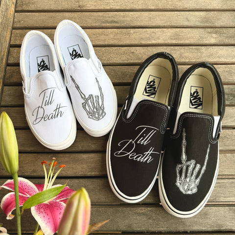 till death rocker slip on vans shoes