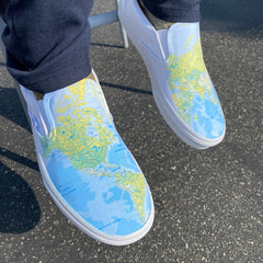 World Map Slip On Vans