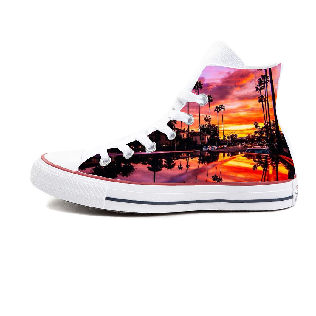 Los Angeles Sunset Custom Sneakers - White High Tops – BlvdCustom