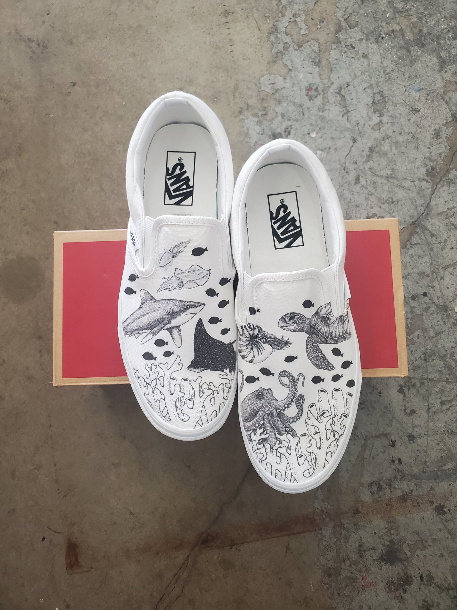 Coral Reef Slip On Vans - Black and White - Custom Vans Shoes – BlvdCustom