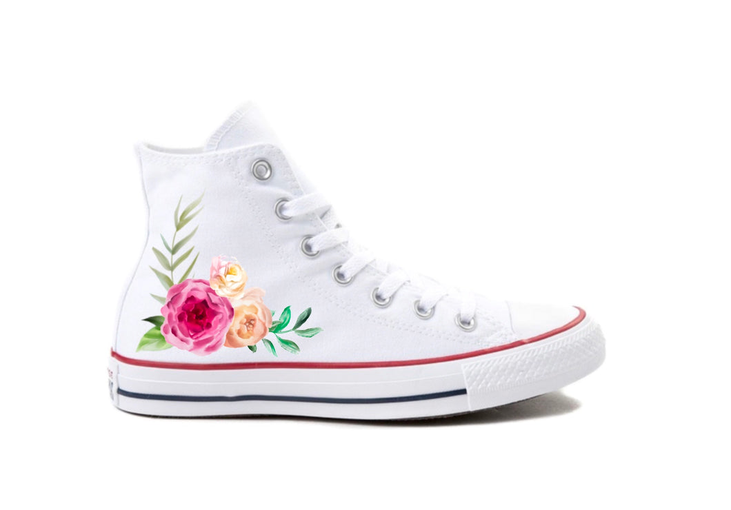 white converse with flowers