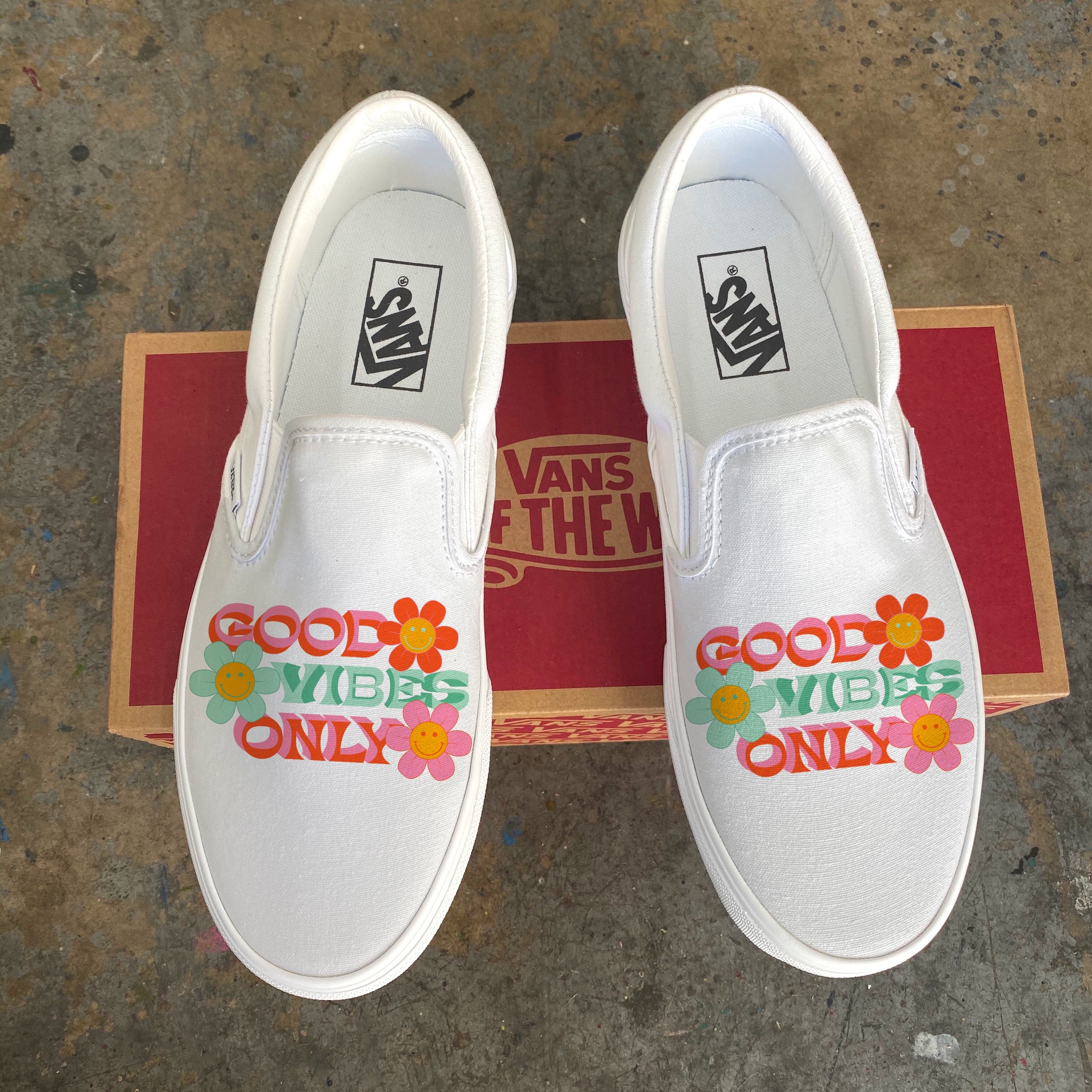 Good Vibes Only Flower Floral Smiley Face Custom Vans – BlvdCustom