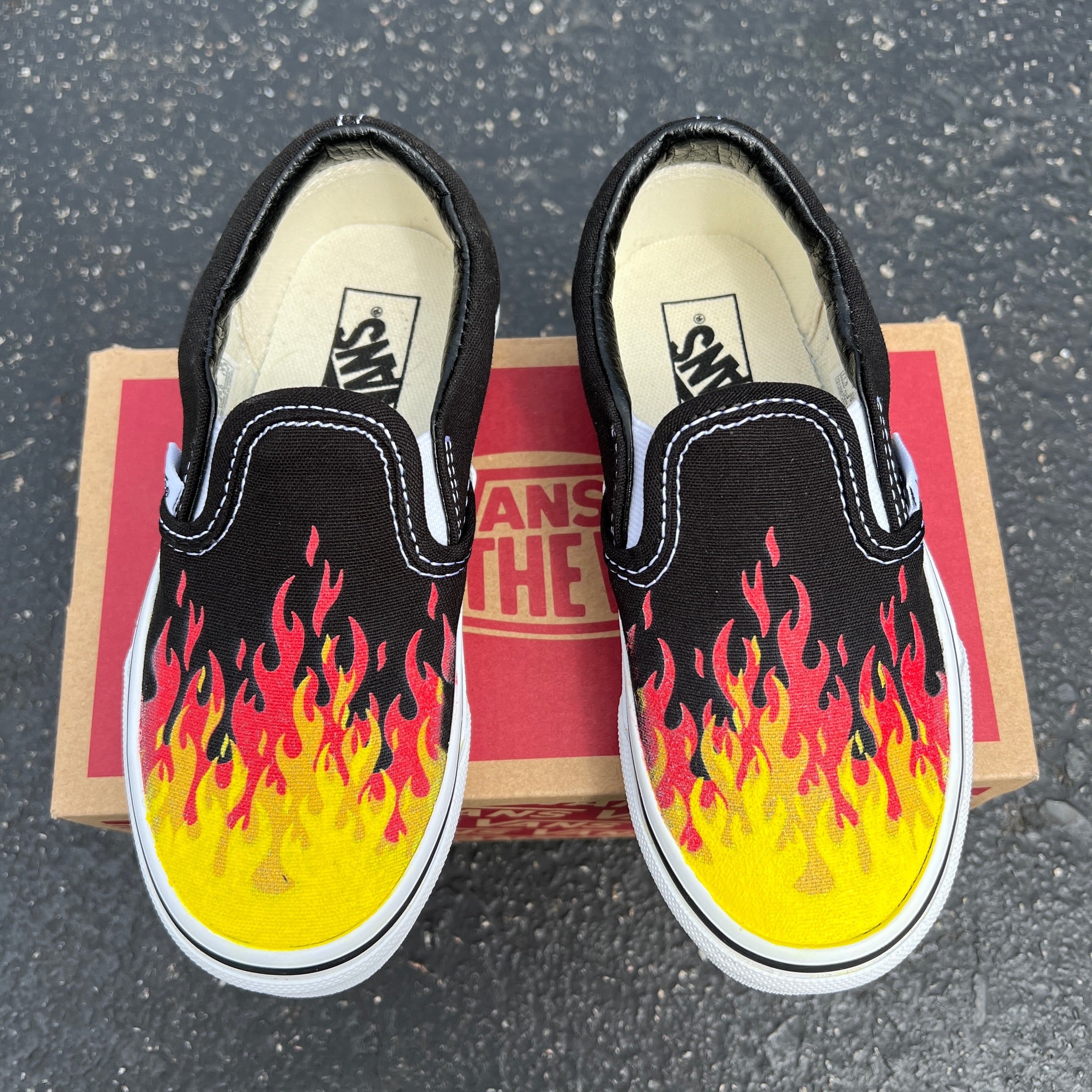Hot Flame Shoes - Custom Vans Black Slip On Shoes – BlvdCustom
