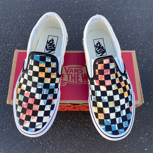 vans slip on checkerboard custom