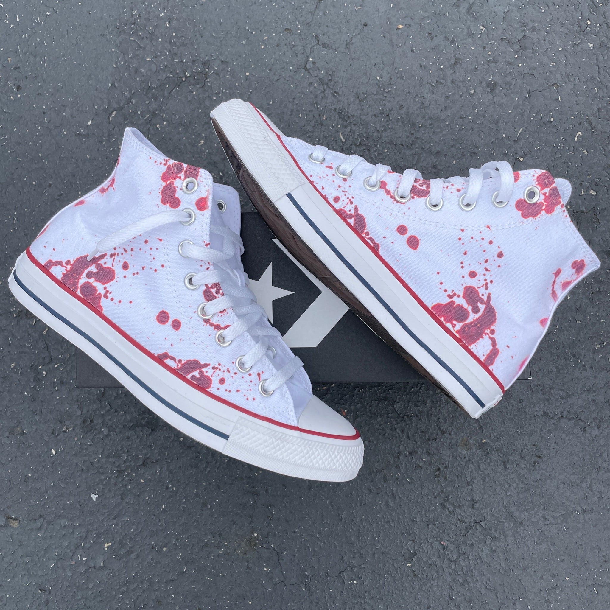 Blood Splatter White High Tops - Sneakers - Custom Converse Shoes –  BlvdCustom
