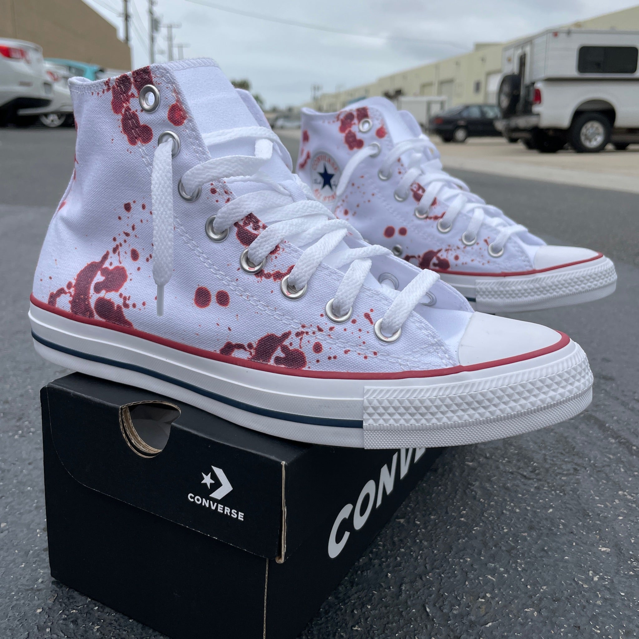 Blood Splatter White High Tops - Sneakers - Custom Converse Shoes –  BlvdCustom