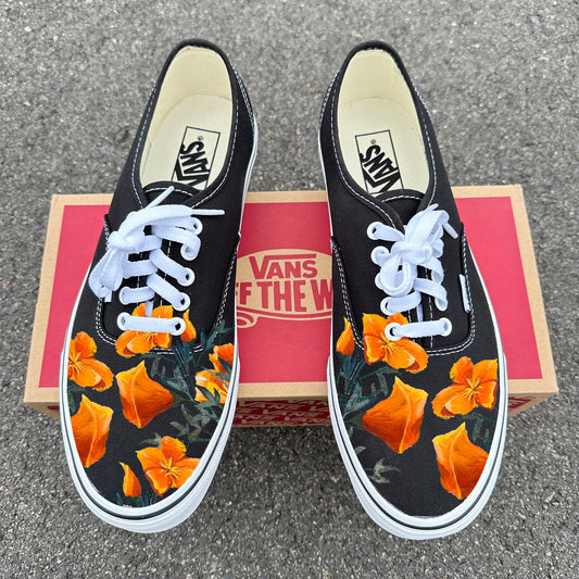 Red Roses Flower Nature - Black Authentic Vans