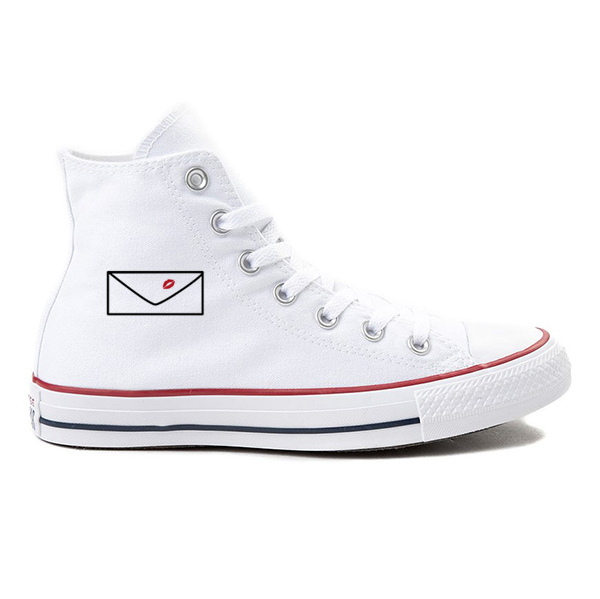 white converse with red letters