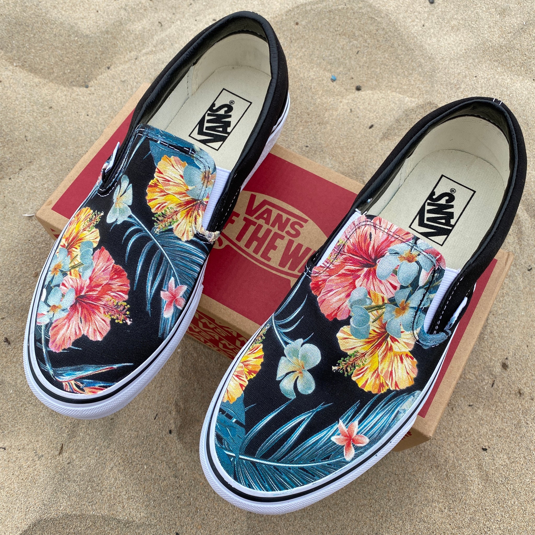 Tropical Hawaiian Black Slip On Vans – BlvdCustom