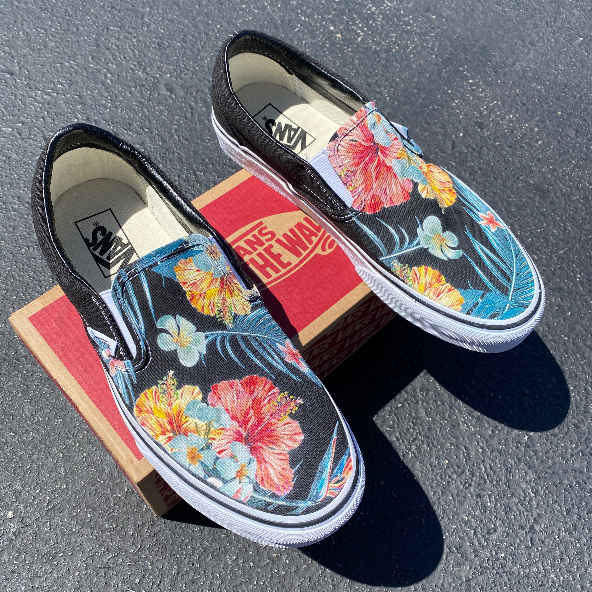 Tropical Hawaiian Black Slip On Vans – BlvdCustom