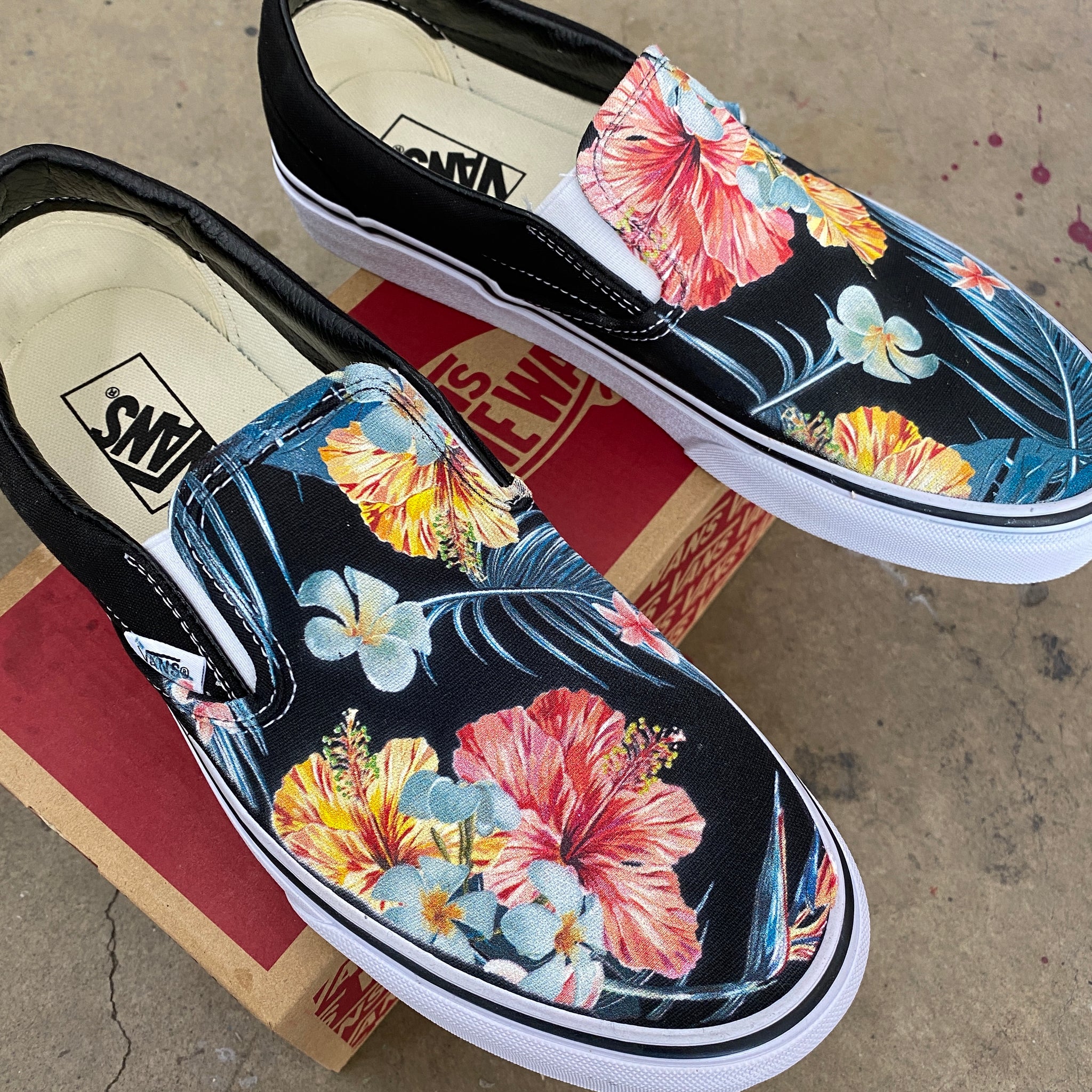 Tropical Hawaiian Black Slip On Vans – BlvdCustom