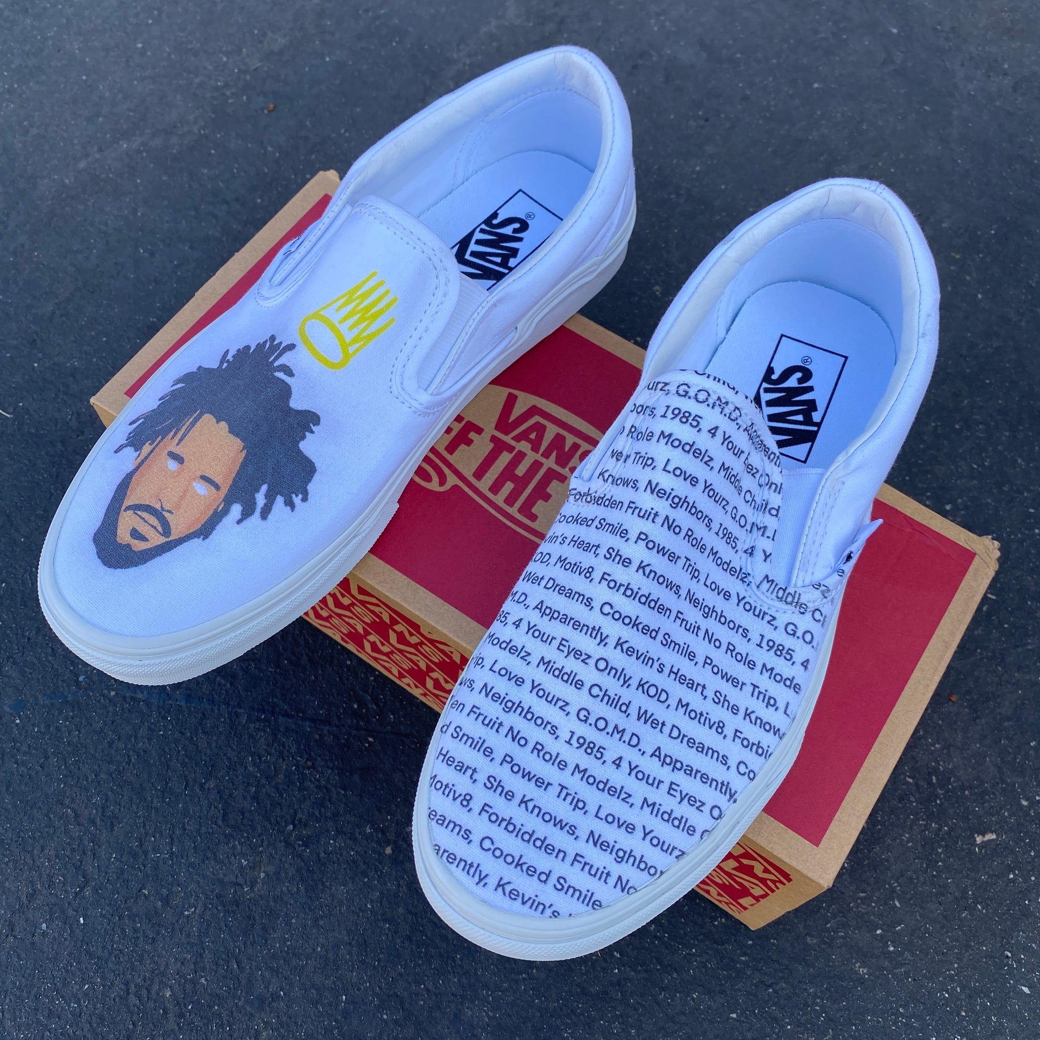 J Cole Custom Sneakers - Vans Slip On 