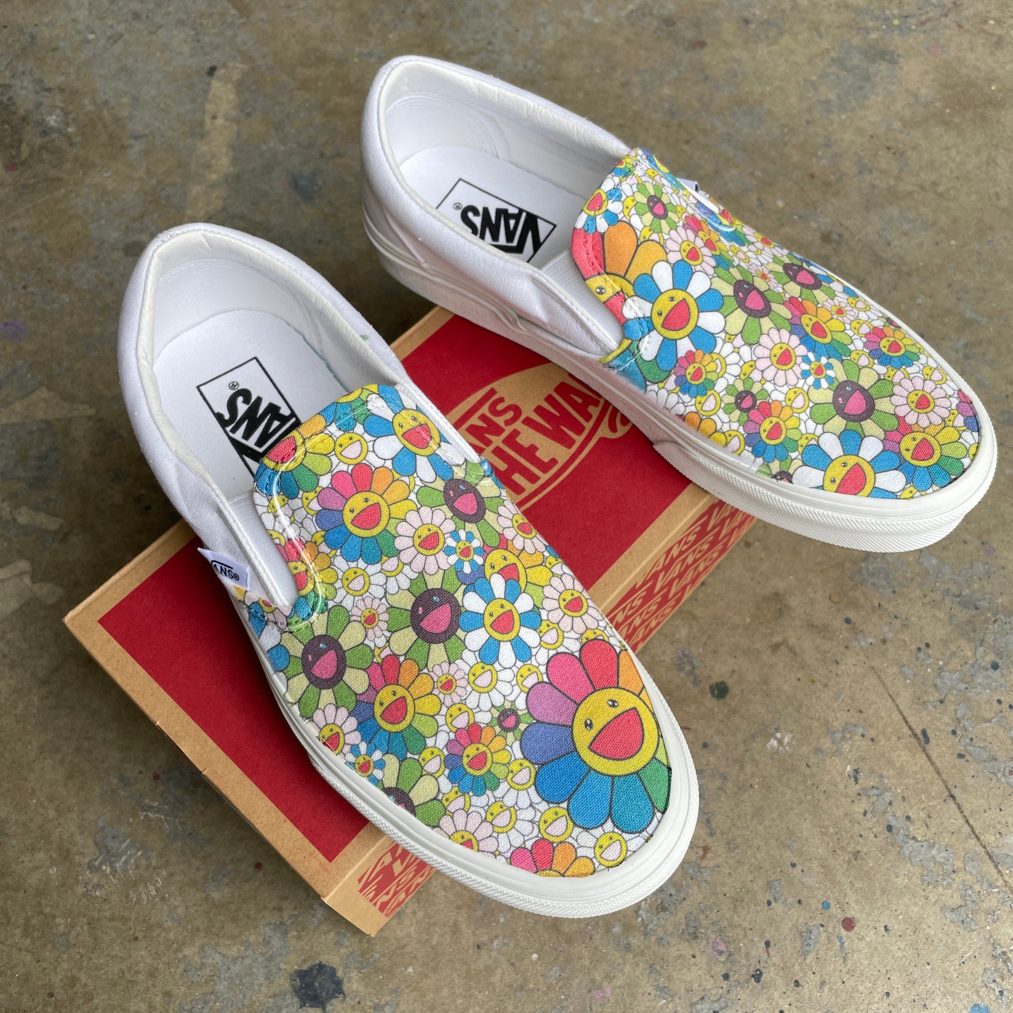 Takashi Murakami Rainbow Flower Sneakers - Custom Slip On Vans – BlvdCustom